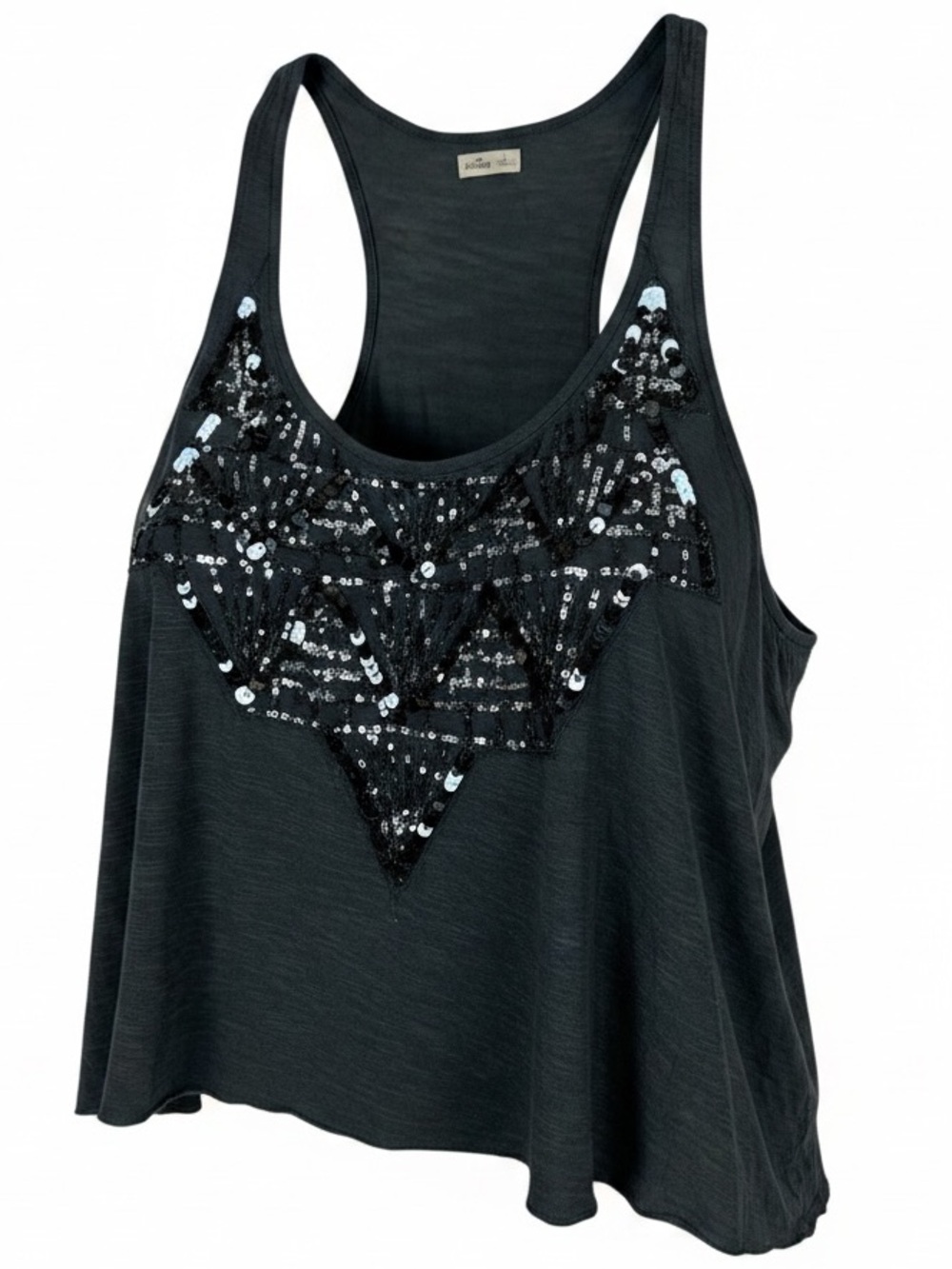 Hollister Black Sequin Racerback Tank Top Art Deco Geometric Y2K Festival Size L